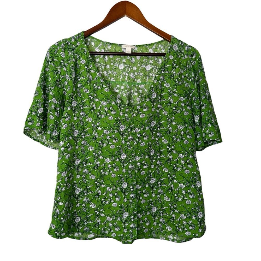 Hinge Green Floral Short Sleeve Top